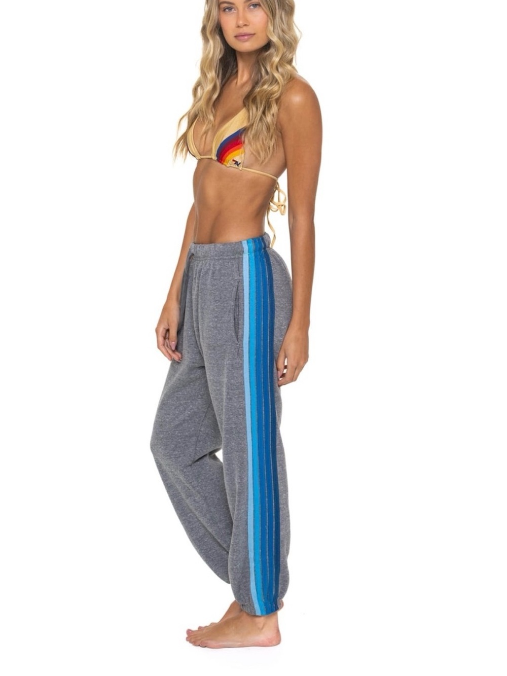 Aviator Nation Gray Track Pants with Blue Side Stripes Size Small